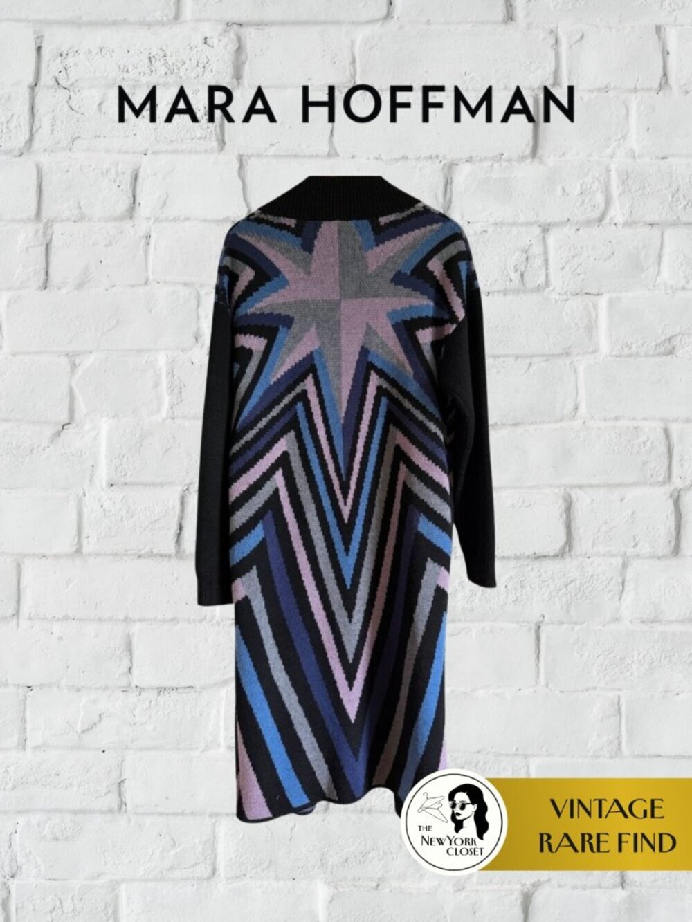 Mara Hoffman RARE Long Knit Cardigan Geometric Blue Purple Black Fall Sweater S - Picture 5 of 10